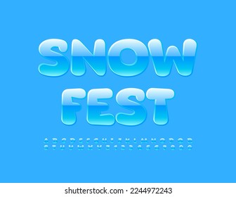 Vectorcute Emblem Schneefest. Kids Glossy Font. Blue Alphabet Buchstaben und Zahlen