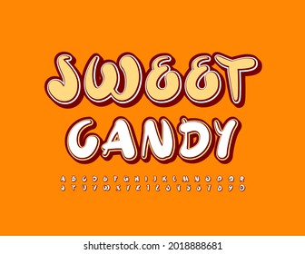 Vector cute emblem Sweet Candy with artistic Font. Creative set of Alphabet Letters and Numbers set