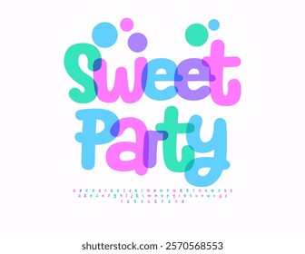 Vector cute emblem Sweet Party. Joyful Festival Font. Teenage Colorful Alphabet Letters and Numbers set.