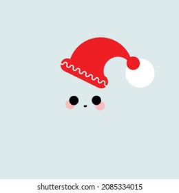 Vector de la cara linda de emoji con sombrero de navidad. Expresión kawaii con diseño de sombrero de navidad roja .