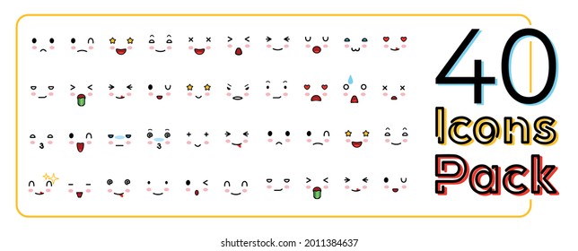 Vector cute emoticon design element with various feelings. Stickers of faces with different emotions in cartoons style