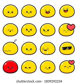 Vector cute emoticons with various expressions, kawaii style