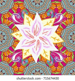 Vector Cute fabric pattern. Flat Flower Elements Design. Colour Spring Theme seamless pattern Background. Seamless vintage.