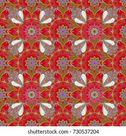 Vector Cute fabric pattern. Flat Flower Elements Design. Colour Spring Theme seamless pattern Background. Seamless vintage.