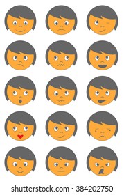 Vector cute face emoticons on white background