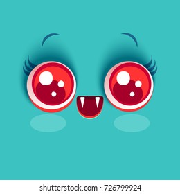 Vector cute face of vampire Dracula for Halloween. Kawaii face of vampire with red eyes for Halloween costume.
