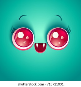 Vector cute face of vampire for Halloween. Kawaii face of vampire with red eyes for Halloween costume.