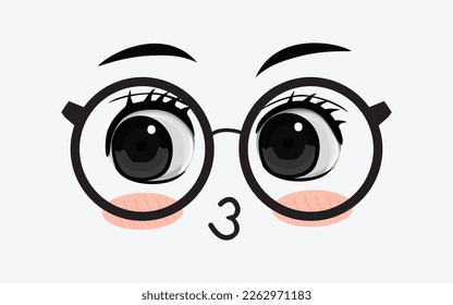 Vector of cute facial expressions by using glasses