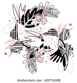 Vector cute fairy tale town doodle.Vector line illustration.Sketch for postcard or print.