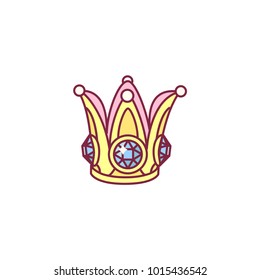 vector cute fantasy crown (corona). Royal headdress for queen, princess, girl. Decorative cartoon object. Traditional fairytale element. Colorful illustration. Graphics isolated on white background