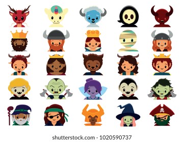 Vector cute fantasy halloween set  colorful isolated