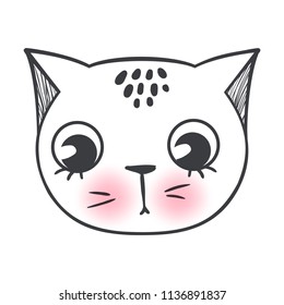 Vector cute fashion cat. Stylish kitten. Doodle Kitty. Kids animals print. Funny character. Cute illustration, trendy design. Naive art. 