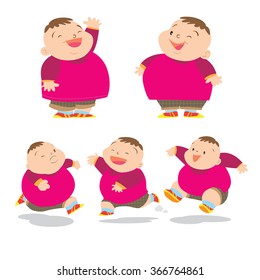 Vector of Cute fat boy cartoon character many action.
