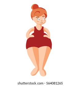 Vector cute fat girl in swimsuit