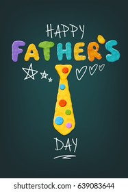 Vector Cute Father's Day Greeting With Realistic Clay Tee Decoration