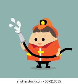 Vector of Cute Fireman spraying a water hose.