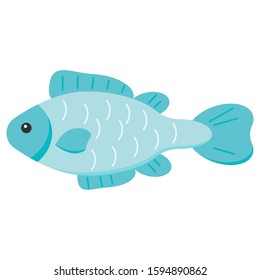 Vector cute fish flat design silhouette icon isolated on white background. Colorful cartoon aquarium, river, sea blue fish illustration for your design.  