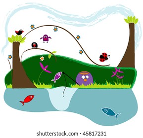 Vector cute fishing creature illustration