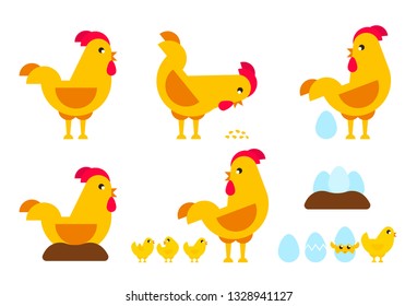 Vector cute flat chicken egg template set