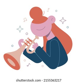Vector cute flat illustration isolated on white. The musician plays the trumpet.