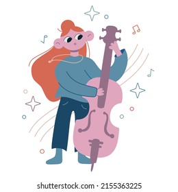 Vector cute flat illustration isolated on white. The musician plays the cello.