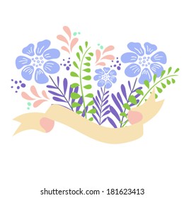 Vector cute floral bouquets, retro flower. Romantic graphic elements.