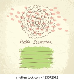 Vector cute floral card. Hand drawn colorful background. Greeting card with flowers can be used as invitation card for wedding, birthday and other holiday. Summer background. Vector illustration.