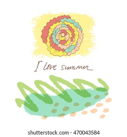 Vector cute floral card. Hand drawn colorful background. Greeting card with flowers can be used as invitation card for wedding, birthday and other holiday and summer background. Vector illustration.