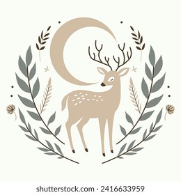 Vector cute floral deer artwork