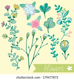 Vector cute floral set. 