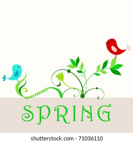 Vector cute floral spring birds illustration