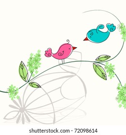Vector cute floral spring birds illustration