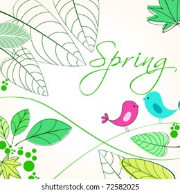 Vector cute floral spring birds illustration