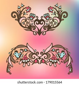 Vector cute flower birds frame
