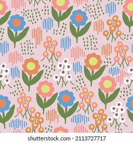 Vector cute flower illustration seamless repeat pattern fashion home kitchen print fabric textile digital artwork