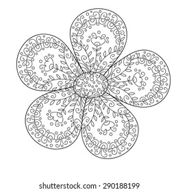 Vector cute flower isolated on white.  Cute monochrome doodle flower.