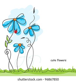 Vector cute flowers and ladybug