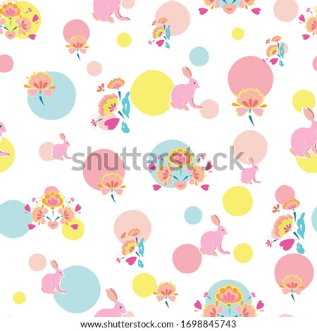 Vector cute folk art dotted easter rabbit pattern on white background. Happy spring design. Event and holidays. Surface pattern design.