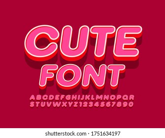 Vector Cute Font. 3D Retro Alphabet. Pink trendy Letters and Numbers set