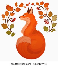 Vector cute fox with autumn background