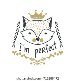 Vector cute fox. Cartoon style. Tribal animals portrait. Doodle illustration. 