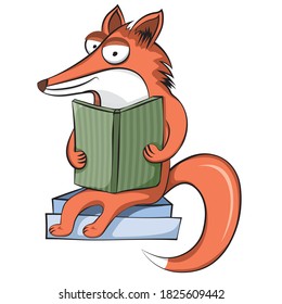 Vector cute fox illustration, nursery animal, cartoon character clipart. Lovely fox sitting and reading book. Perfect for poster, print, greeting card, brochure