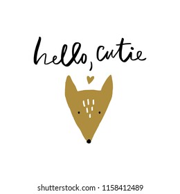Vector cute fox muzzle. Scandinavian style monochrome art. Nursery print, poster, card, t-shirt and other.