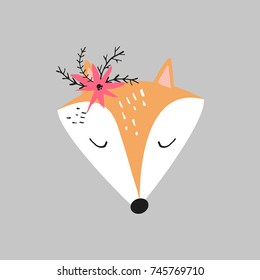 Vector cute fox. Poster, postcard, sticker, print, illustration, element for design and other.