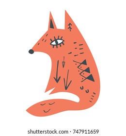 Vector cute fox. Poster, postcard, sticker, print, illustration, element for design and other.