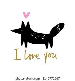 Vector cute fox. Scandinavian style monochrome art. Nursery print, poster, card, t-shirt and other.