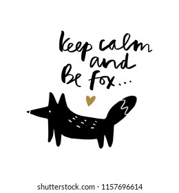 Vector cute fox. Scandinavian style monochrome art. Nursery print, poster, card, t-shirt and other.