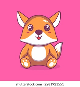 Vector cute fox sitting cartoon illustration
