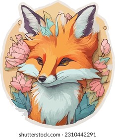 vector cute fox sticker cartoon illustration