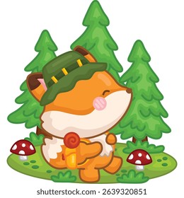 a vector of a cute fox walking in the wood